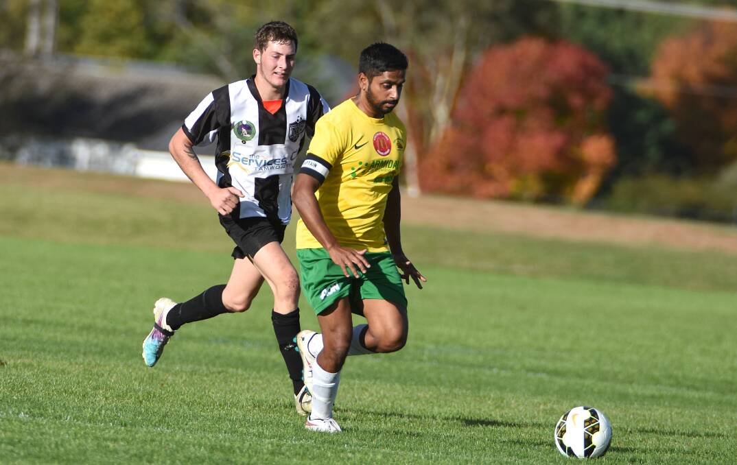 Ruwan Cooper on the attack for South Armidale in the NIF Cup Final win over North Companions. He and his Scorpions are in Forster today hoping to progress in the FFA Cup.