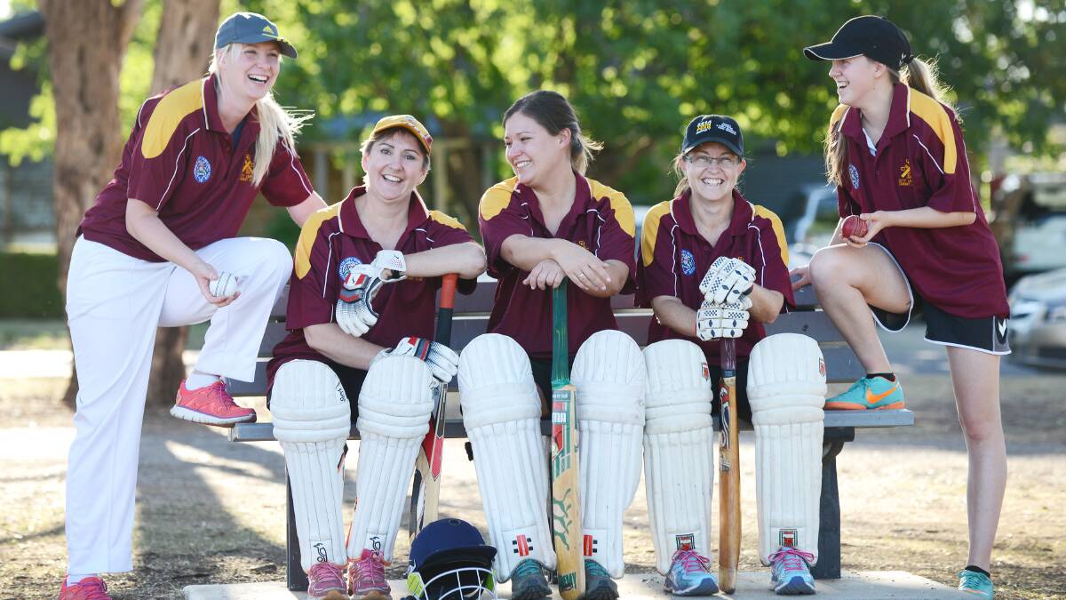 City United cricket players and former Tamworth FC players (from left)  Bianca Cousins, Jen Ingall, Belinda Cupples, Janice Jackson and Chloe Nott are ready to win another premiership in a different sport.   Photo: Barry Smith 291014BSC04