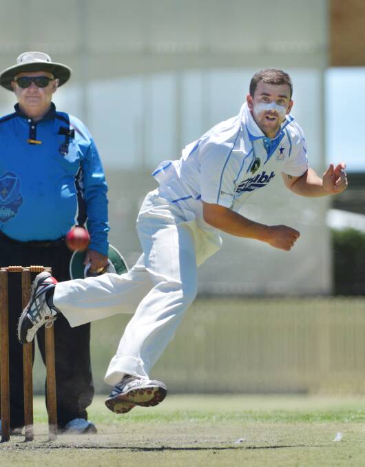 Aaron Hazlewood in full flight for his Old Boys side.  Photo: Barry Smith 310115BSD11