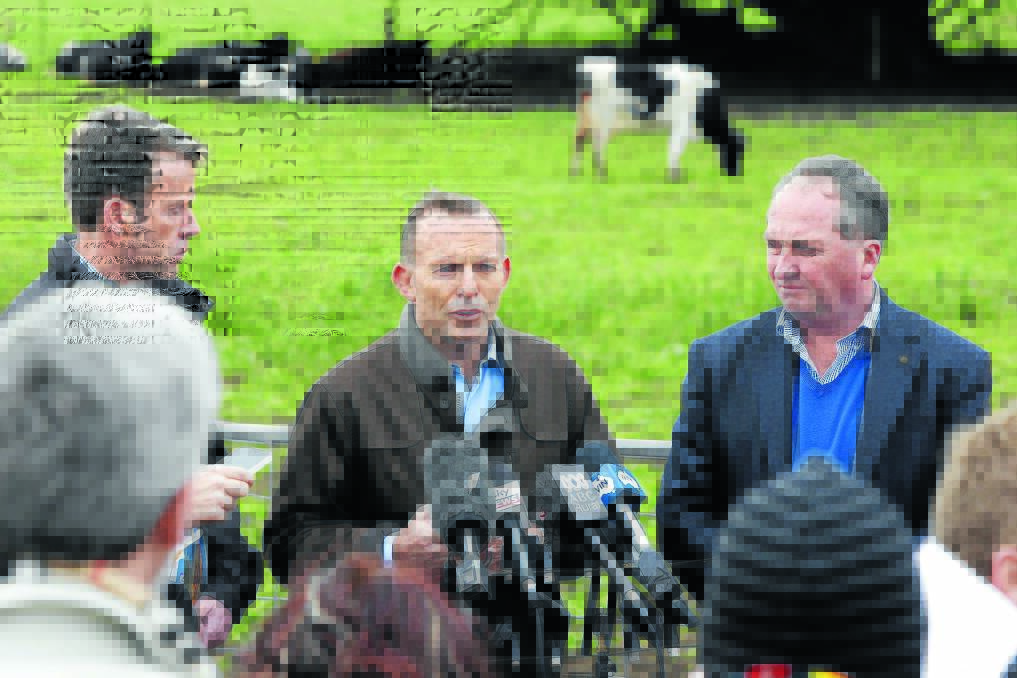 LAUNCH: Prime Minister Tony Abbott and Agriculture Minister Barnaby Joyce launch the Agricultural Competition White Paper. Photo: Rob Gunstone