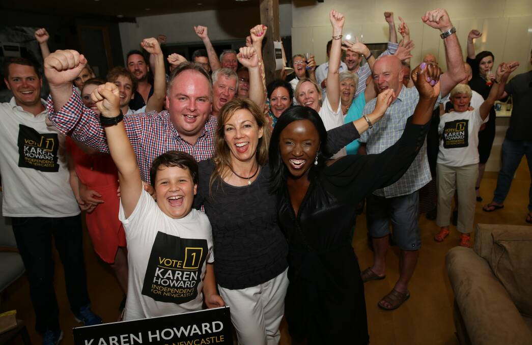 Not giving in: Independent Karen Howard with her supporters. Picture: Jonathan Carroll
