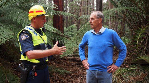 Bob Brown, 72, was arrested and charged with failing to comply with a directio to leave a business access area. The charges were later dropped. Photo: Forests of Lapoinya Action Group
