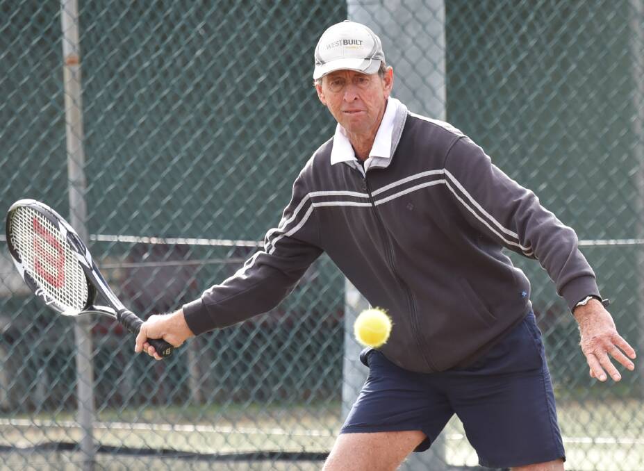 Manilla’s Peter Maunder (Manilla) won the B Men’s Doubles  at the 15th annual West Tamworth Tennis Club Seniors Tournament on the weekend. Photo: Geoff O’Neill 290516GOA02