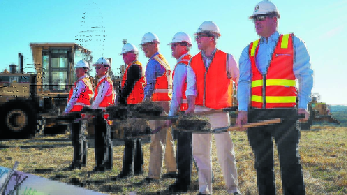 GROUNDBREAKING START: Goldwind Group president Wang Haibo, China Energy Conservation and Environmental Protection Group general manager Bin Liu, New England MP Barnaby Joyce, Goldwind Australia managing director John Titchen, TransGrid project service executive general manager Stephen Clark, Northern Tablelands MP Adam Marshall and Fulton Hogan general manager eastern construction Andrew McRae at the turning of the first sod for the White Rock Wind Farm near Glen Innes.