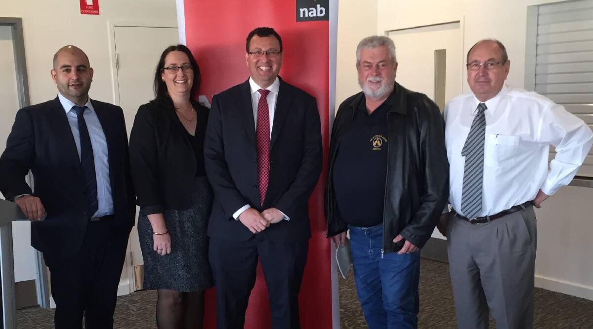 BUSINESS BREAKFAST: From left, NAB representatives Addison Younan, Maree Zwolsman and Steve Southon, and Tamworth small business people Tom Coulton and Jim Thompson.