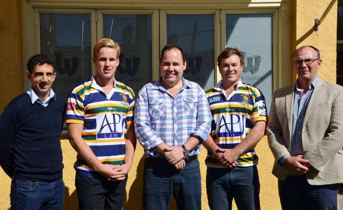 New England’s (from left) Luke Stephen (coaching director), Sinclair Clinton (Colts captain), Nick Ingham-Myers (sponsor Wicklow Hotel), Joe Druce (opens captain) and Jason Lincoln (opens coach)  are hoping for a big weekend on and off the field. Photo: Armidale Express