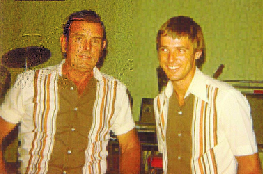 Geoff Brown was the first artist to bring live country music to Tamworth and he was inducted into the Hands of Fame in 1979 and is seen here with his son, Gary.