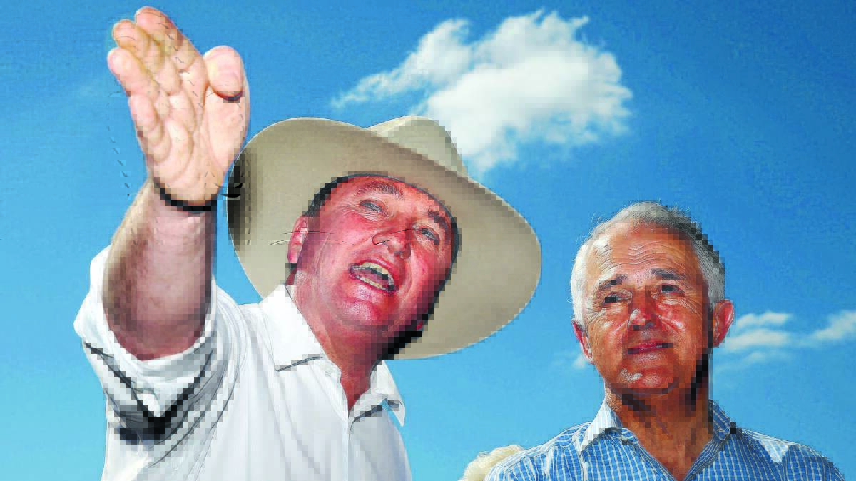 TOUCHY SUBJECT: Deputy Prime Minister Barnaby Joyce, left, and Prime Minister Malcolm Turnbull during a press conference near Rockhampton yesterday. Photo: Andrew Meares