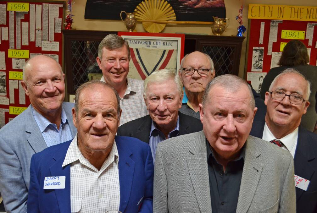 Just a few former stars at the Tamworth City Lions reunion on Saturday night were (back from left) David Head, Ron Porter, (middle from left) Ray Magill, Geoff Doyle, Jim Cox and (front from left)  Barry Lingwood and Dick O’Halloran  Photo: Chris Bath 120616CBA01
