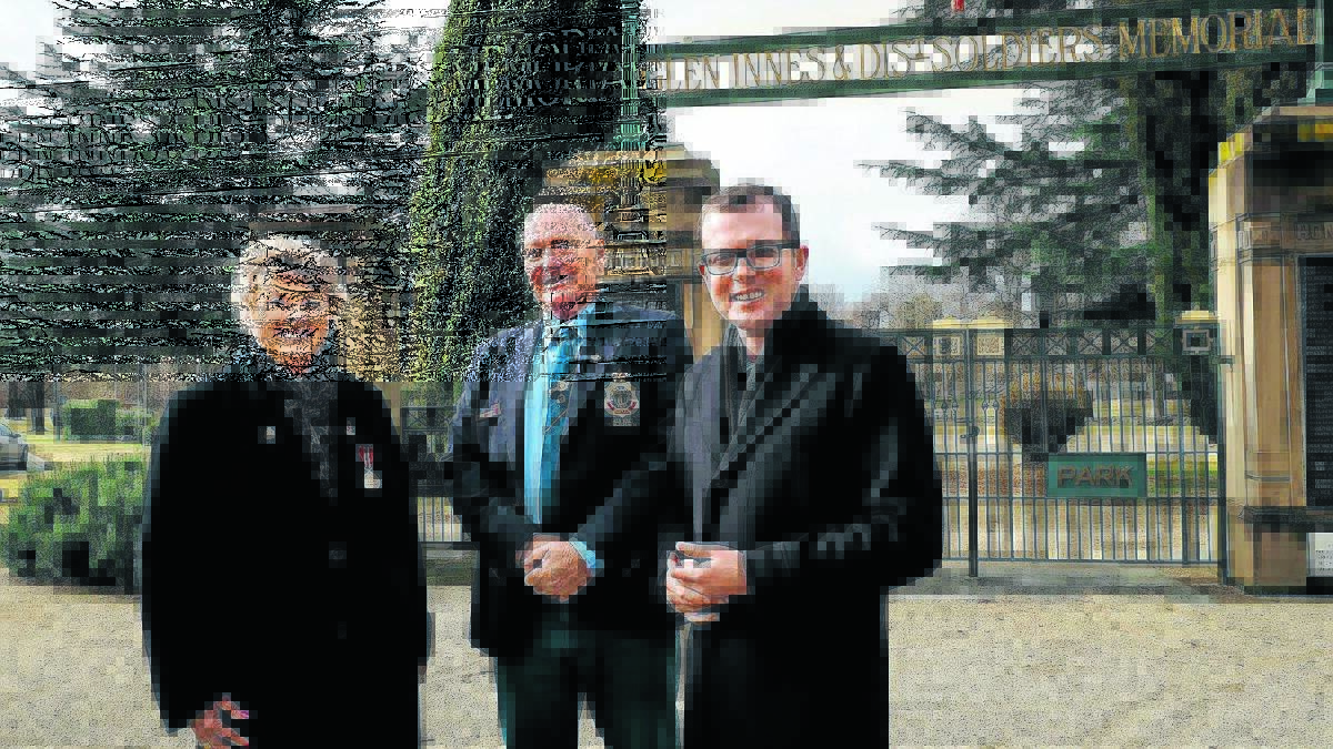 FUNDING BOOST: Glen Innes RSL secretary Gail Turnbull and president Gordon Taylor with Northern Tablelands MP Adam Marshall at the gates of the Glen Innes Anzac Park National Service Memorial and Garden.