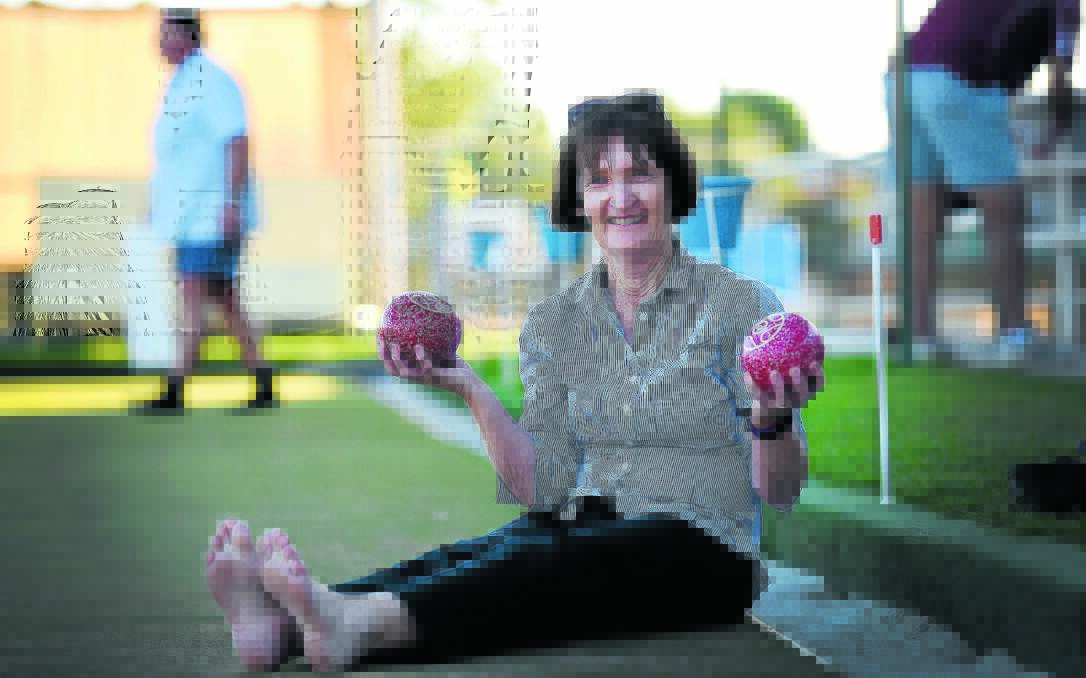 BARE FACTS: Regular barefoot bowls supporter Judy Lobsey, and family friend of the Hawthornes, is ready and raring to go for Sunday’s bowls day at West Tamworth Sports and Bowling Club. Photo: Gareth Gardner 260416GGE03