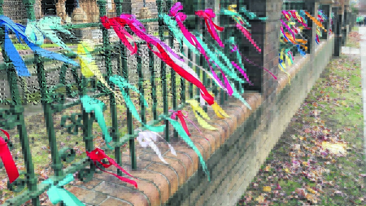 HEALING STATEMENT: The ribbons were also tied to Armidale’s Catholic Cathedral as a tribute to victims of child sex abuse following John Farrell’s sentencing. 
Photo: Breanna Chillingworth