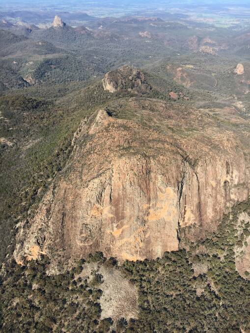 DIFFICULT TERRAIN: The area where emergency services rescued a 21-year-old man who fell while abseiling in the Warrumbungles National Park. Photo: Westpac Rescue Helicopter