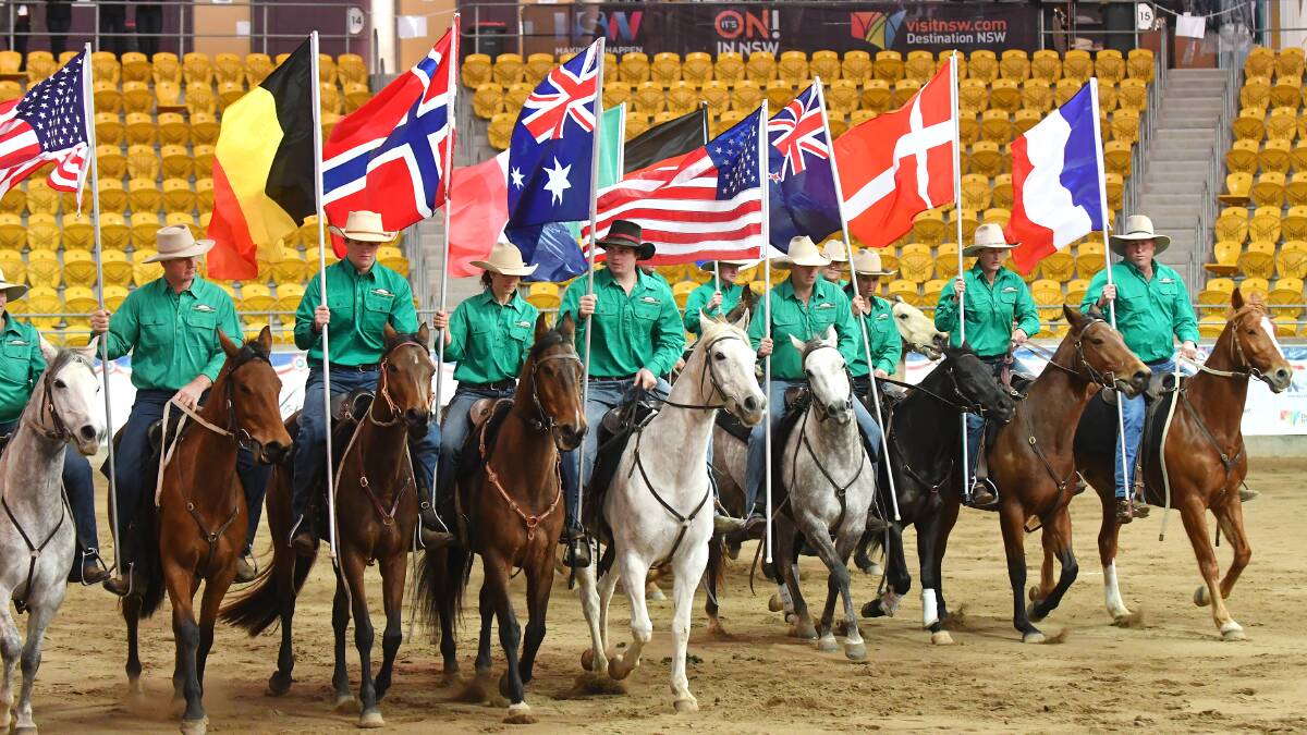 The flags of the competing nations go on parade during the World Cup opening ceremony at the AELEC.   Photo: Barry Smith 240616BSD63