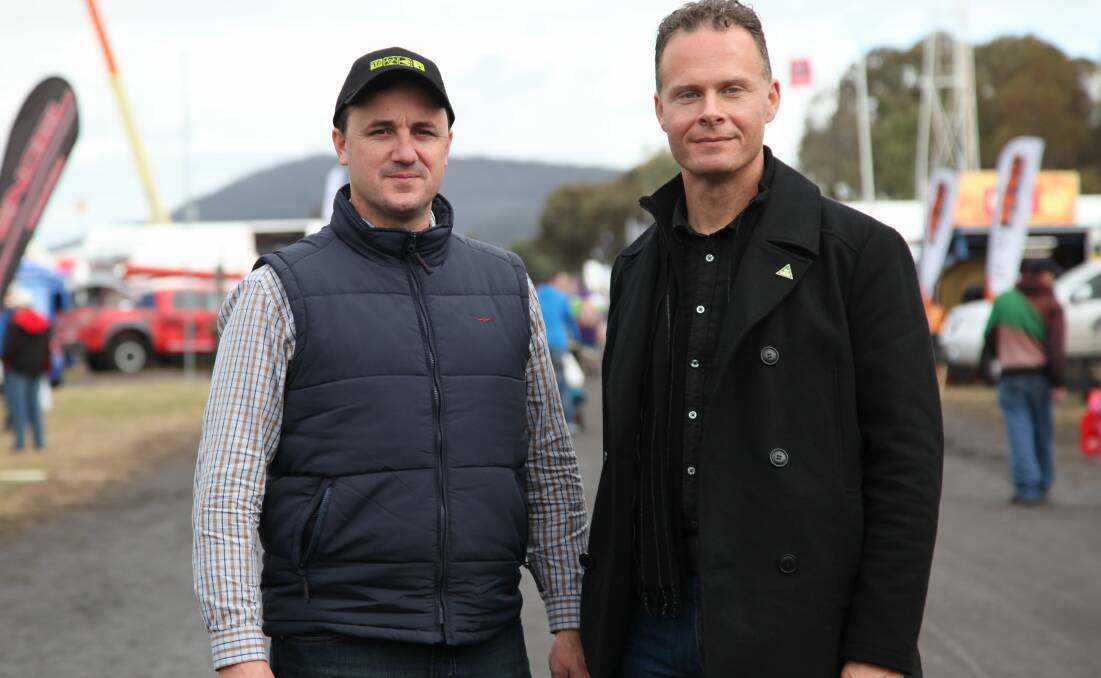 NSW Greens MP Jeremy Buckingham and New England candidate Mercurius Goldstein  at AgQuip this week, announcing the New England campaign.