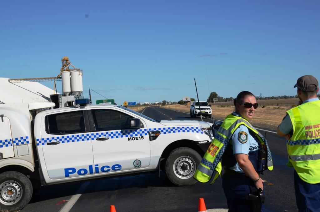 Police blocked the highway south of Moree after reports of a car driving erratically and at speed on the Newell Highway.