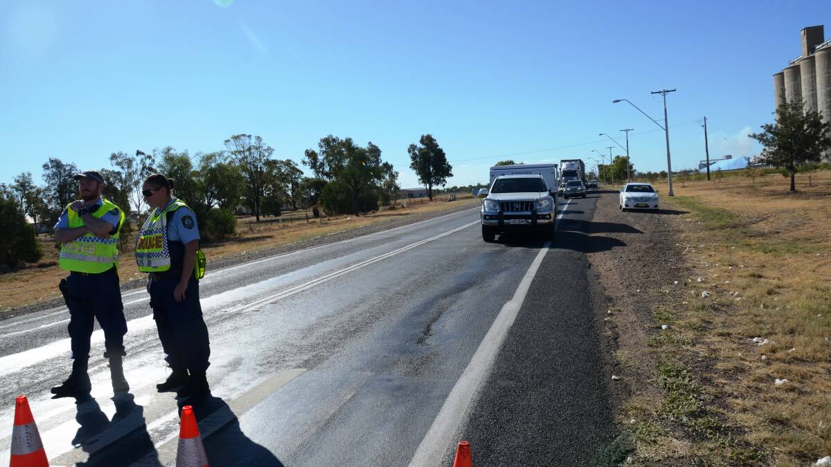 Traffic blocked up on the Newell Highway.
