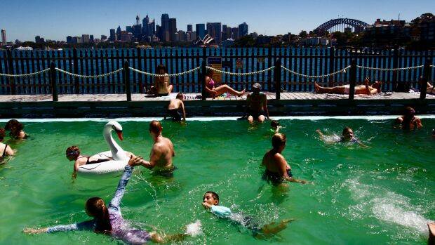 Swimmers cool off at MacCallum pool at Cremorne Point on Friday. Photo: Dean Sewell