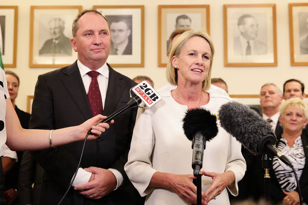 FILE IMAGE: Deputy Prime Minister Barnaby Joyce with Regional Communications Minister and deputy Nationals leader Fiona Nash. Minister Nash was unavailable for comment on the Universal Service Obligation inquiry at the time of going to press. Photo: Getty