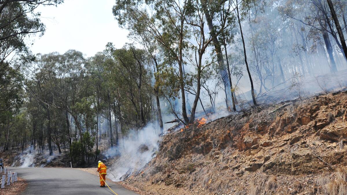 WEATHER WORSENS: Hot, dry and windy conditions were hampering RFS efforts to try and bring a blaze burning along the Port Stephens Cutting under control yesterday. Photo: Gareth Gardner 110214GGB14