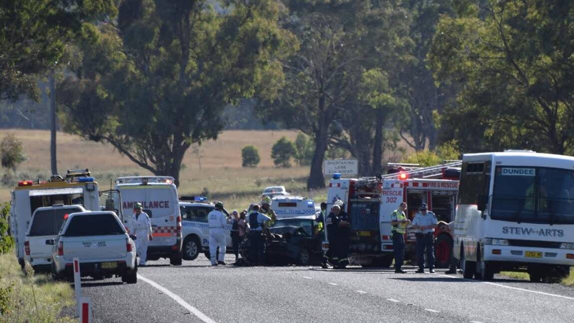 ROAD CLOSED: The crash site on the New England Highway north of Glen Innes is expected to be closed for sometime. Photo: Glen Innes Examiner