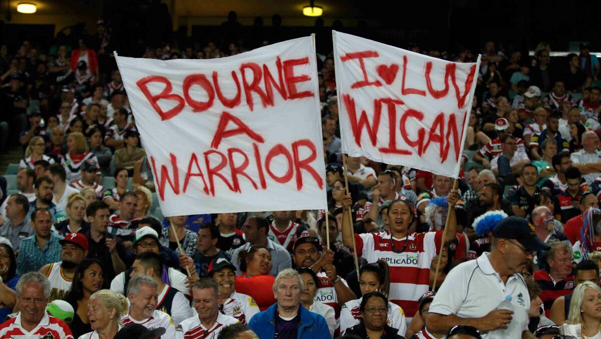 Wigan supporters at the World Club Challenge game against Sydney Roosters at Allianz Stadium. Picture: Anthony Johnson
