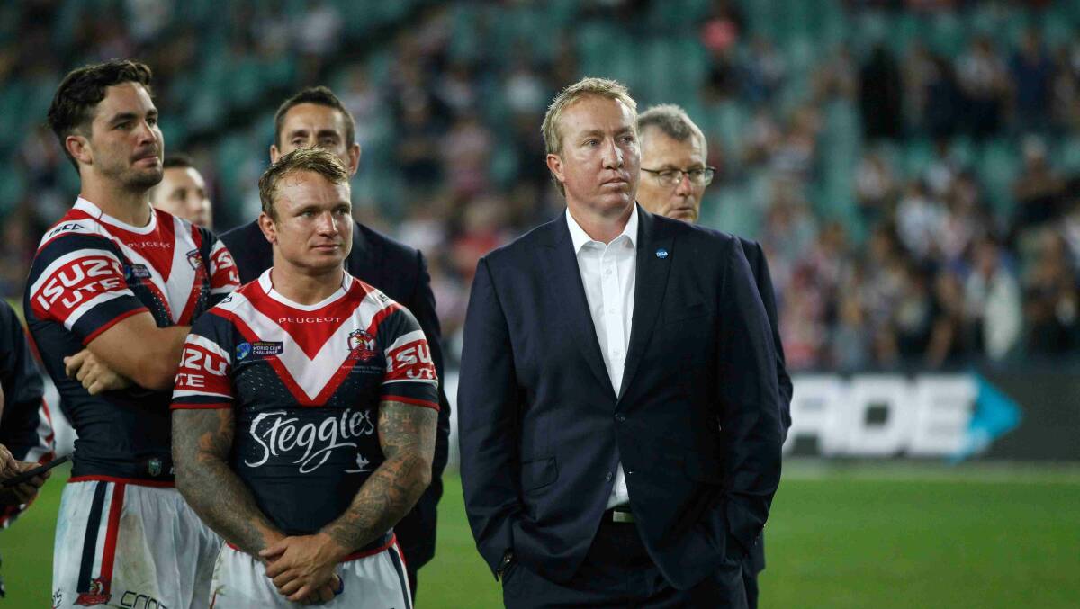 Roosters coach Trent Robinson after his side won the World Club Challenge game against Wigan Warriors at Allianz Stadium. Picture: Anthony Johnson