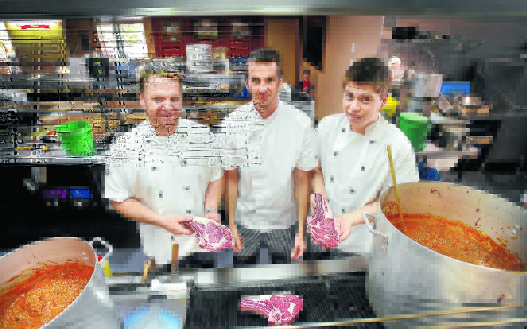 TOP COOKS: Longyard Hotel chef Nick Lockyer, chief grill cook Colin Knights and apprentice John Jamieson head up the award ranking kitchen crew. Photo: Gareth Gardner  281015GGC02