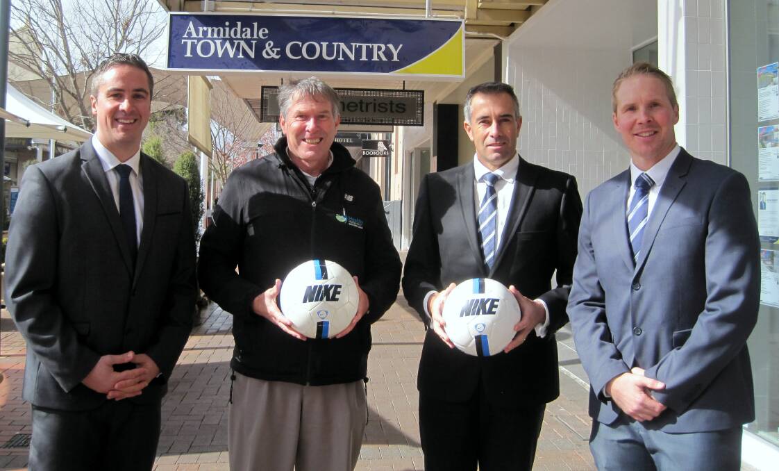 Gearing up for a huge Jack Vallance Carnival are (from left) John Oehlers (Town and Country Real Estate Director), Steve Griffith (Northern Inland Football GM), Michael  Singleton and Jeremy Creagan (Town and Country Real Estate) directors.