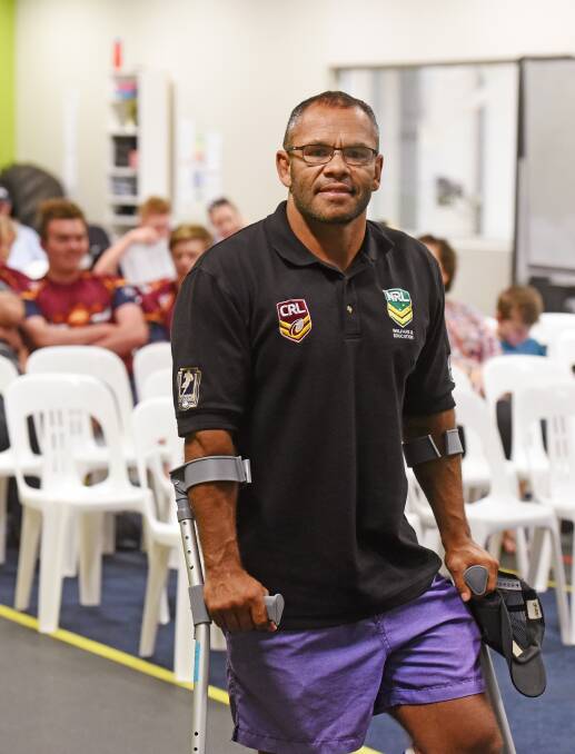 Dennis Moran might have snapped an achilles heel but he’s planning on a return to the playing field with the Parkes Spacemen while also being a part of the CRL’s welfare development of young players in the various academies across the bush. Photo: Gareth Gardner  311015GGD01