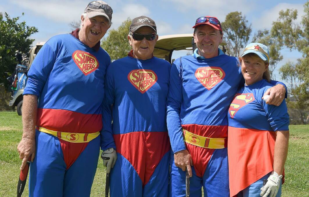 Superheroes for a day at Armidale Golf Club were (from left) were Ken Hamilton, Johnny Nixon, Brendan Meehan and Leisa Meehan.