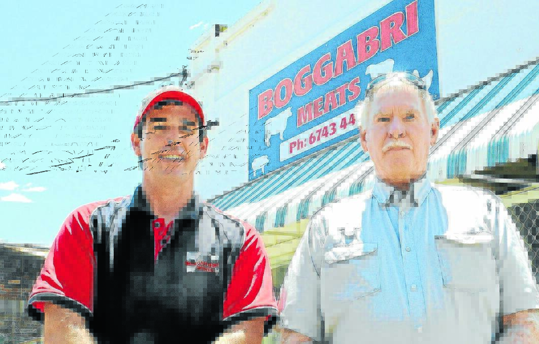 MEAT MEN: New Boggabri Meats manager Paul Higgins, left, with Roger Hollingworth from Boggabri Lions, are hoping for better business.