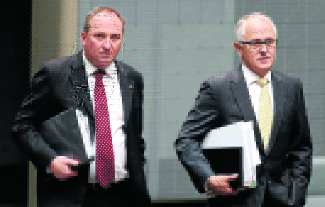 NEXT LEADERSHIP TEAM? New England MP Barnaby Joyce with Prime Minister Malcolm Turnbull in parliament in December. Photo: Andrew Meares