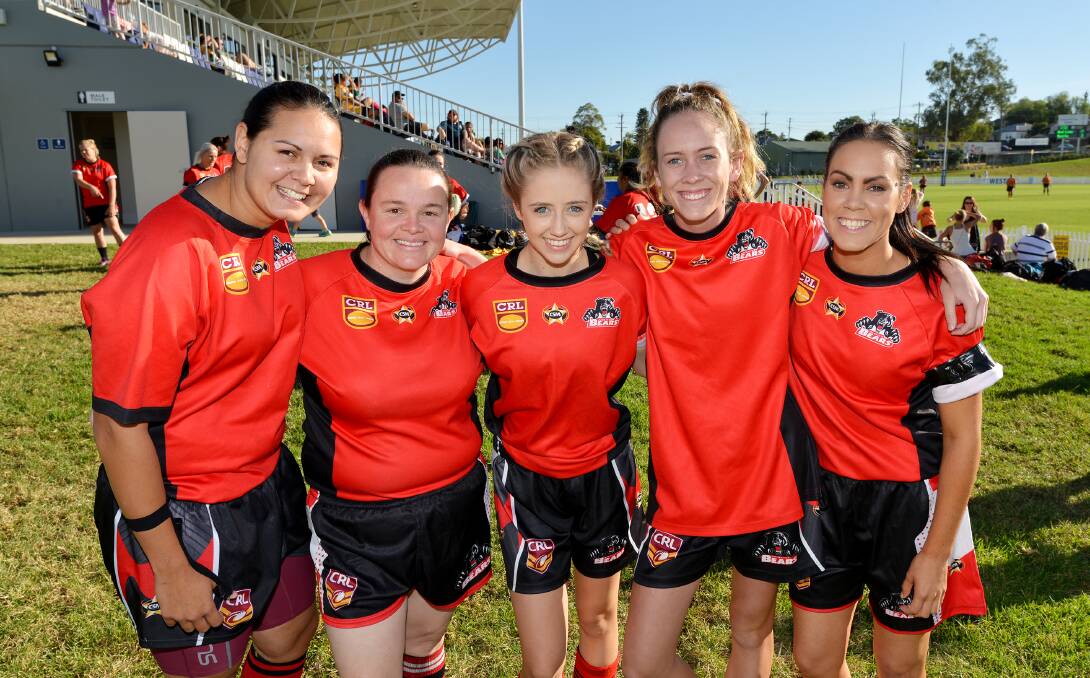 North Tamworth girls (from left) Tiahna Pawlson, Kristy Nicholls, Mikayla Sweeney, Paris Knox and Louarna Waters are looking to take the Bears one better this season.   Photo: Barry Smith 020416BSA07