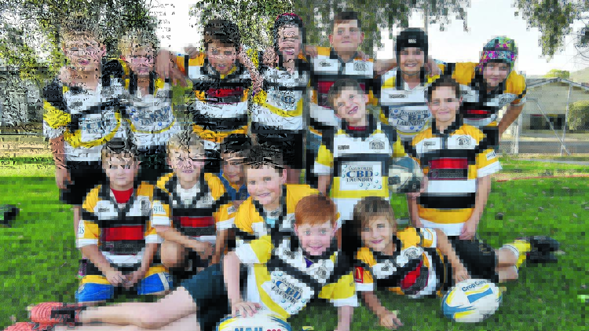 Tri-Colours players (back) Dylan Ginman, Rowan Sullivan, Bailey Scott, Rohan Martin, Ky Wheeler, Rex Barwick, George Smallwood, 
(middle) Riley Hawkins, Oscar Tanner, Braedyn Hayward, Archie Gavin, James Ryan, Tomi Gavin, (front) Jack Toole and Lachlan Roach will be involved in the massive National Primary School Games in Tamworth this weekend. Photo: Geoff O'Neill 070416GOE02