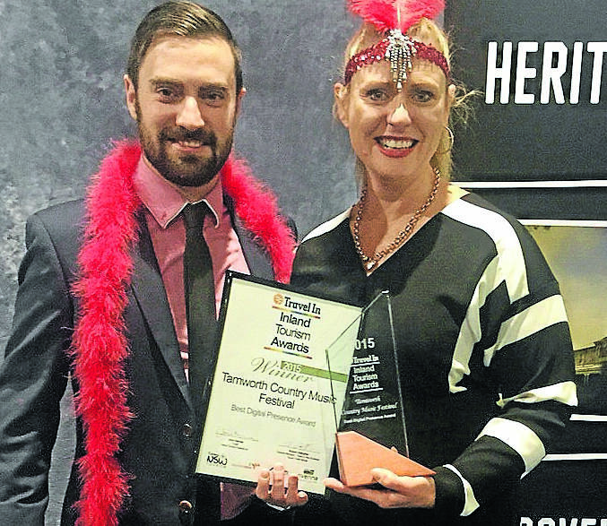 DOESN’T GET BETTER: Best Digital Presence Award sponsor Stuart Williams from Web Division, with Destination Tamworth marketing and communications co-ordinator Melinda Petrie. Tamworth took home gold in the category.