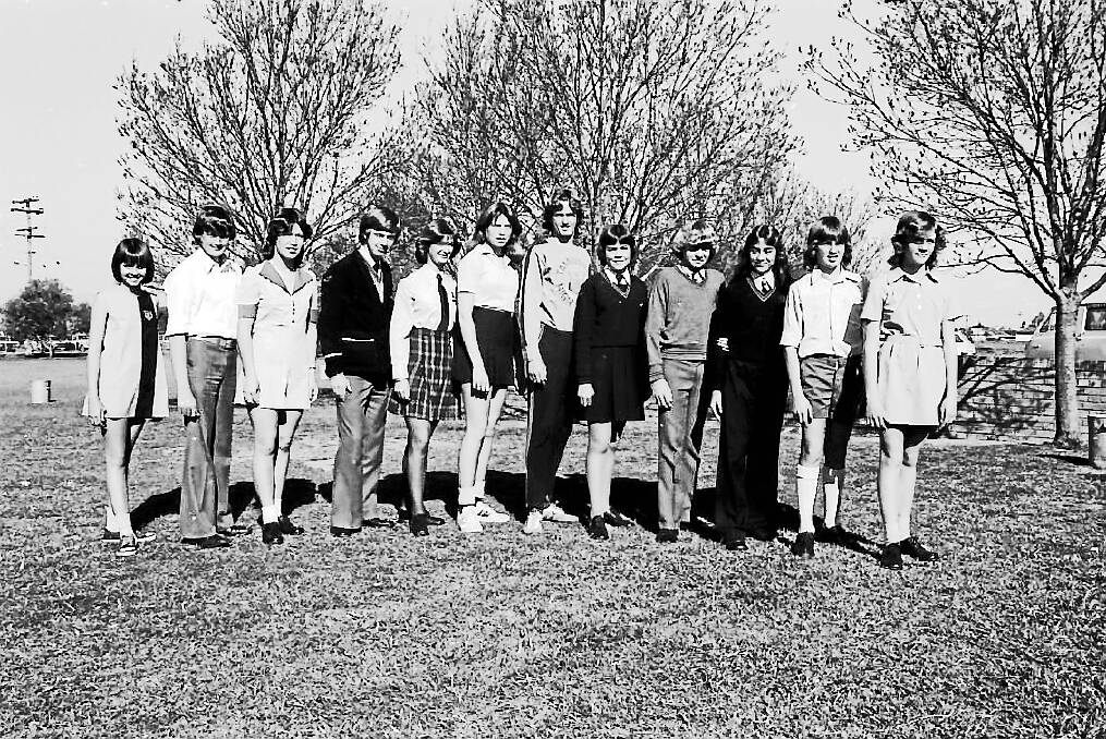 UNIFORM QUEUE: Tamworth High students parade the various uniform changes for juniors and seniors unveiled in 1977.