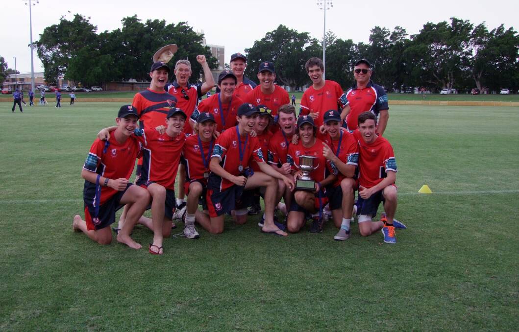 Central North’s successful U16s with the Bradman Cup silverware. (Back from left) Logan Smith, Rod Bryant (assistant coach), Paddy Montgomery, Kel Walls (head coach), Mitchell Pinch, Jeremy Smith, Terry Browne (assistant coach) (Front from left) Will Fort, Will O’Donnell, Brendon Crouch, Caleb McNeil, Coby Cornish, Tyson Rennie, Jye Paterson, Jaiden Tasker, Jarrod Watts.