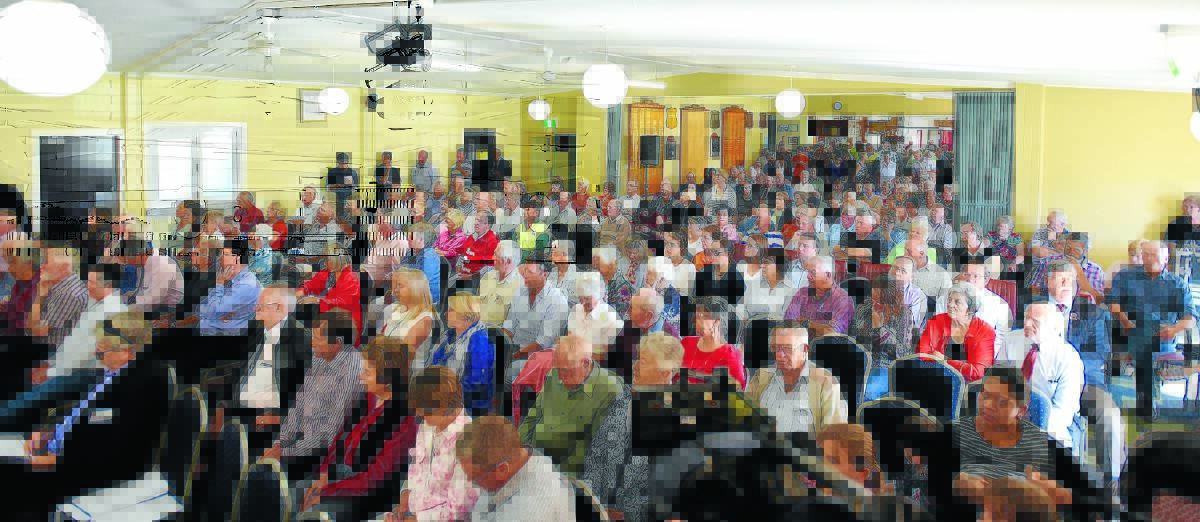FULL HOUSE: More than 350 people packed into Guyra Bowling Club yesterday for the Fit for the Future public inquiry. Photo: Gareth Gardner 110216GGA05