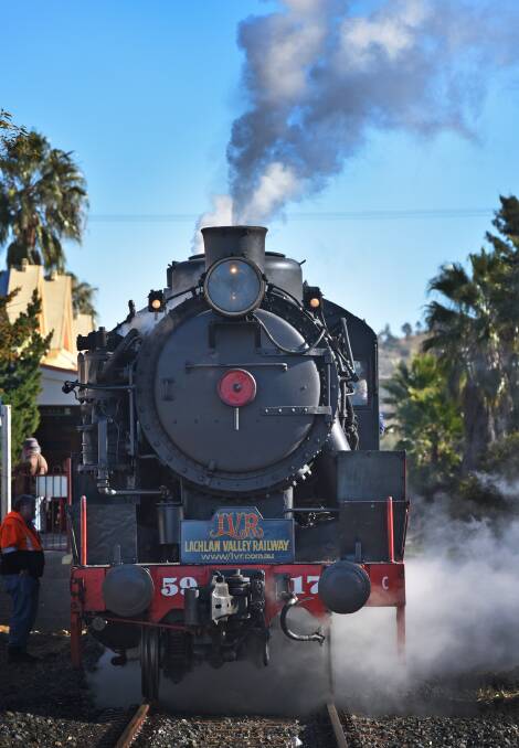 MAKING TRACKS: The Lachlan Valley Railway 5917 steam train engine and its carriages from the 1930s were a hit with young and old at the weekend, with more than 2000 people riding the rails in style. Photo: Geoff O’Neill 150815GOA02