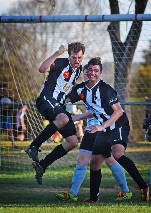 Midfielder Robert Thompson (left)  and striker Josh Quaife have formed a dangerous goalscoring combination this season but will have to be on top of their game as Demon Knights  travel to Inverell on Saturday. Photo: Gareth Gardner  20815GGD08