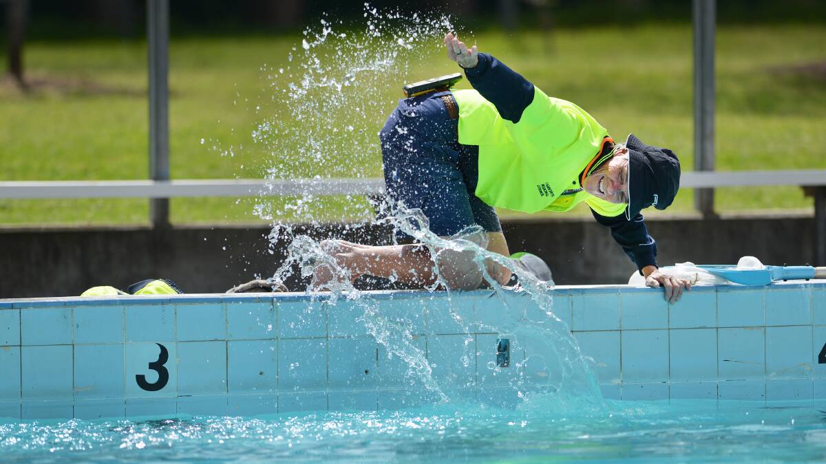 BACKWASH BLUES: Three of the six council pools will open for the season tomorrow but for Kootingal pool supervisor Jill Fenn there’s been a dash to her splash with a delay until the end of the month. Photo: Barry Smith 230915BSB12