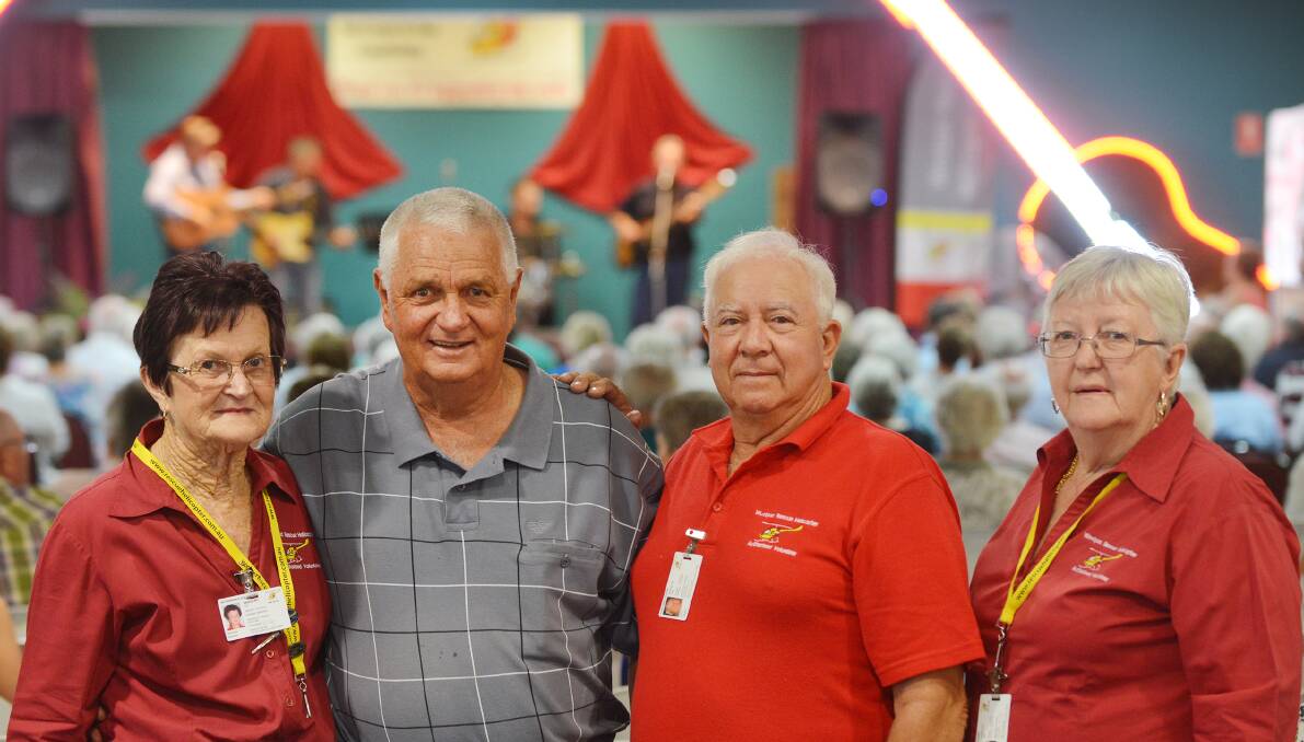 Organiser Maureen Gardner, Kootingal Bowling Club president Kevin Berry, support group treasurer John Taylor and Gunnedah volunteer Rosemary Constable worked hard to make the fundraiser a success. Photo: Barry Smith 100116BSD02