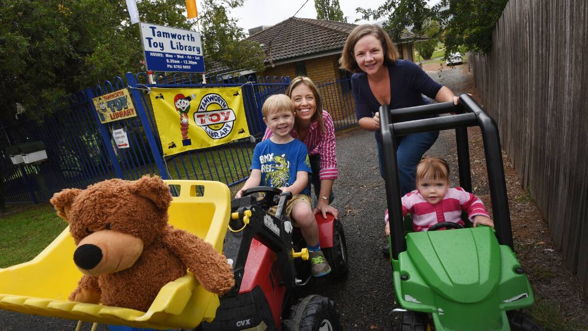 HOPING FOR ADVICE: The Tamworth Toy Library is asking for some input from the local community about how to spend a $12,000 grant. Pictured at the toy library are, left, Karli Scott and son Darcy, and Anthea Payne with little Bronte. Photo: Gareth Gardner 010515GGB01