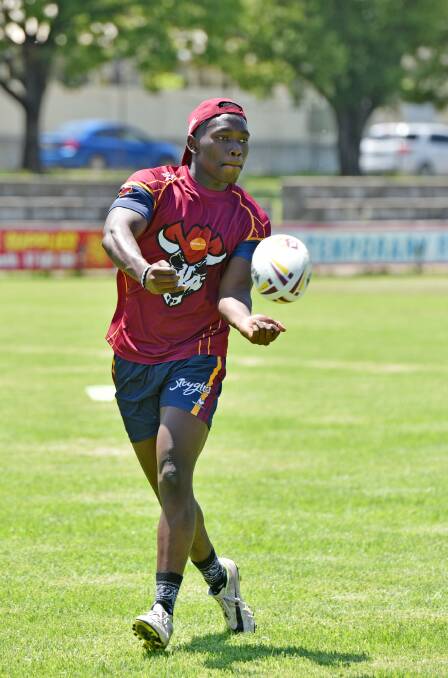 Muswellbrook’s Manny  Sithole at an earlier  GNA training session prior to today’s session before trials against Knights in Kurri Kurri next weekend. Photo: Geoff O’Neill 211115GOB08