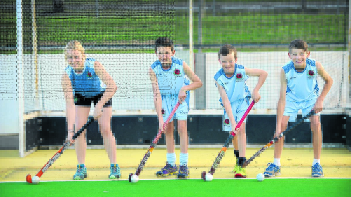 Tamworth U/13 Junior Hockey reps. Billie Mitchell, Lachlan Butler, Luke Maher and Nick O'Connor will represent NSW at the national championships. Photo: Barry Smith 170915BSD01
