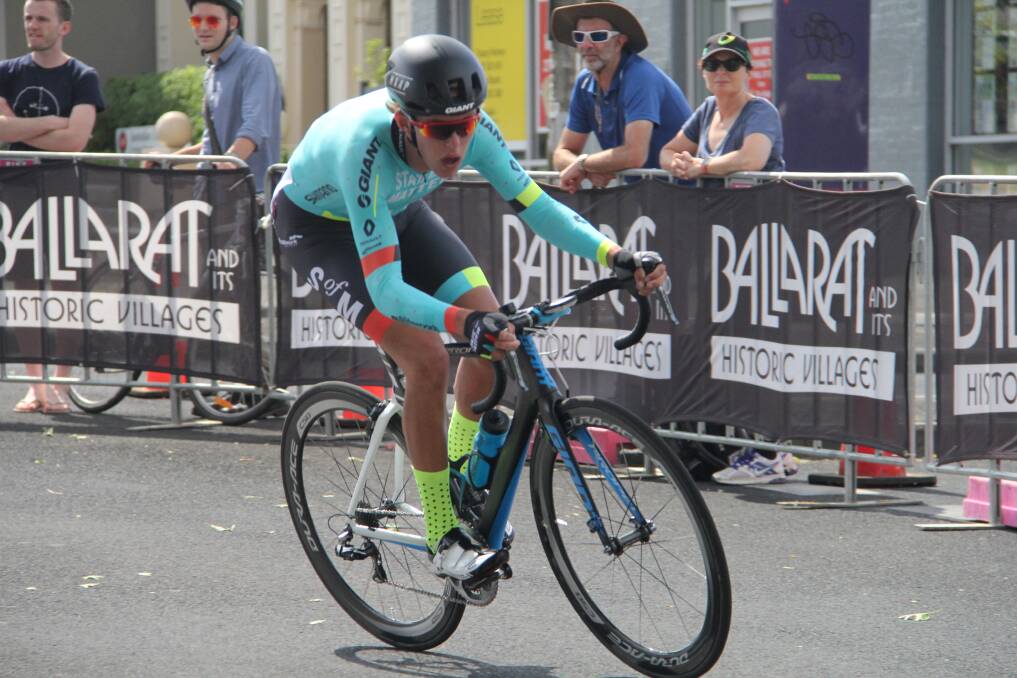 Inverell’s Dylan Sunderland will be one of three Northern Inland starters in tomorrow’s Cadel Evans Great Ocean Road One Day Classic. Here he’s riding for his State of Matter Maap team at the recent nationals in Ballarat. Photo: Donna Sunderland