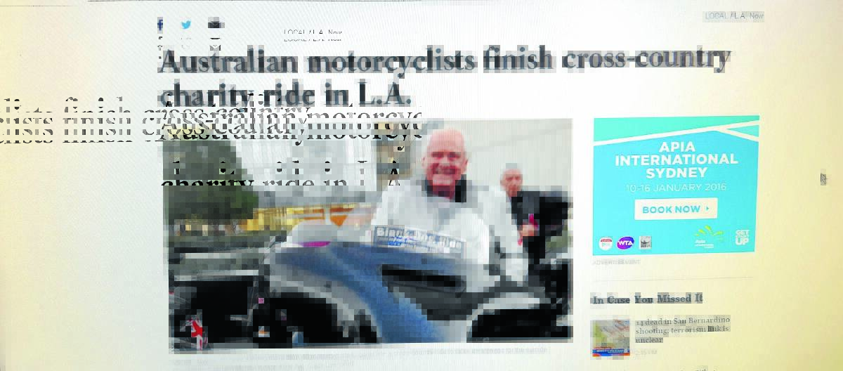 FRONT-PAGE NEWS: The LA Times coverage of the Aussies’ epic cross-country trip made the front page.