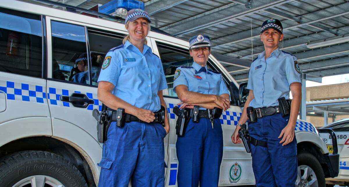 READY TO RUN: Senior Constable Ajarna Imrie, Inspector Kylie Chinnery and Sergeant Lani Campbell will welcome the Women In Policing relay which arrives in Moree tomorrow. Photo: NSW Police