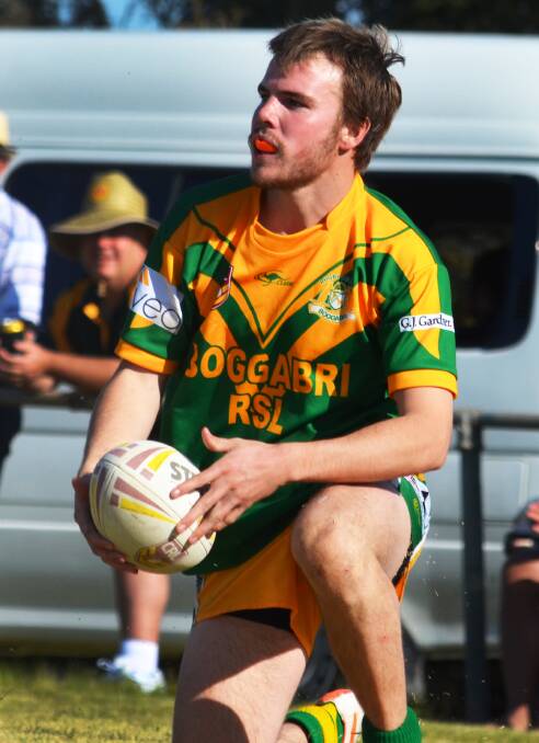 Blake McIlveen looks defiant after the flyer scored a try during the Roos’ comeback win against Dungowan in the minor semi-final on Saturday. Photo: Chris Bath 220815CBA08